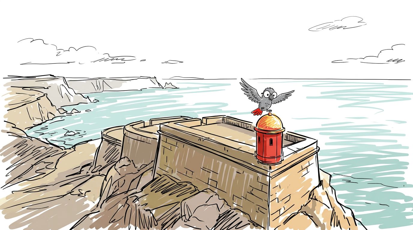 Dann flog Polly hinauf in den goldenen Morgen. Sie flog nach Süden, an der Küste entlang. Der rote Leuchtturm wurde e...