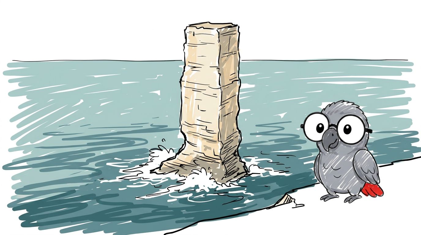 For lang tid siden var klippen en del af skrænten. Så tog bølgerne stenen under den. Nu står den alene i havet. Den e...