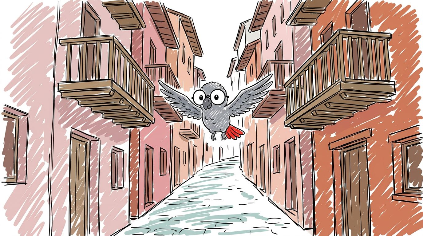 Kaupungin nimi on Albarracín. Täällä asuu noin tuhat ihmistä. Kadut ovat hyvin kapeita. Pitkä kivimuuri kiipeää vuore...