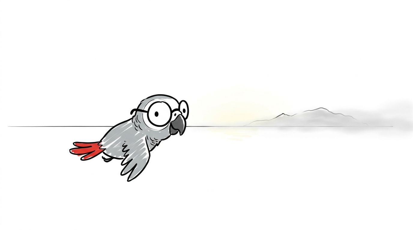 Hän lensi ulos veden ylle. Hänen takanaan saari kypsensi yhä illallista maan alla ja kasvatti teetä. Pieni harmaa lin...