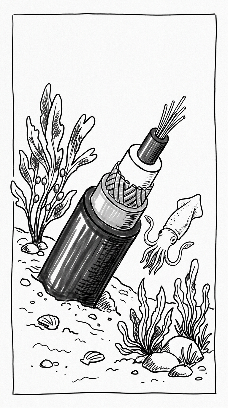 Die Kabel sind dünner, als man denkt. Weit draußen im tiefen Wasser, wo fast nichts an sie herankommt, sind manche ni...