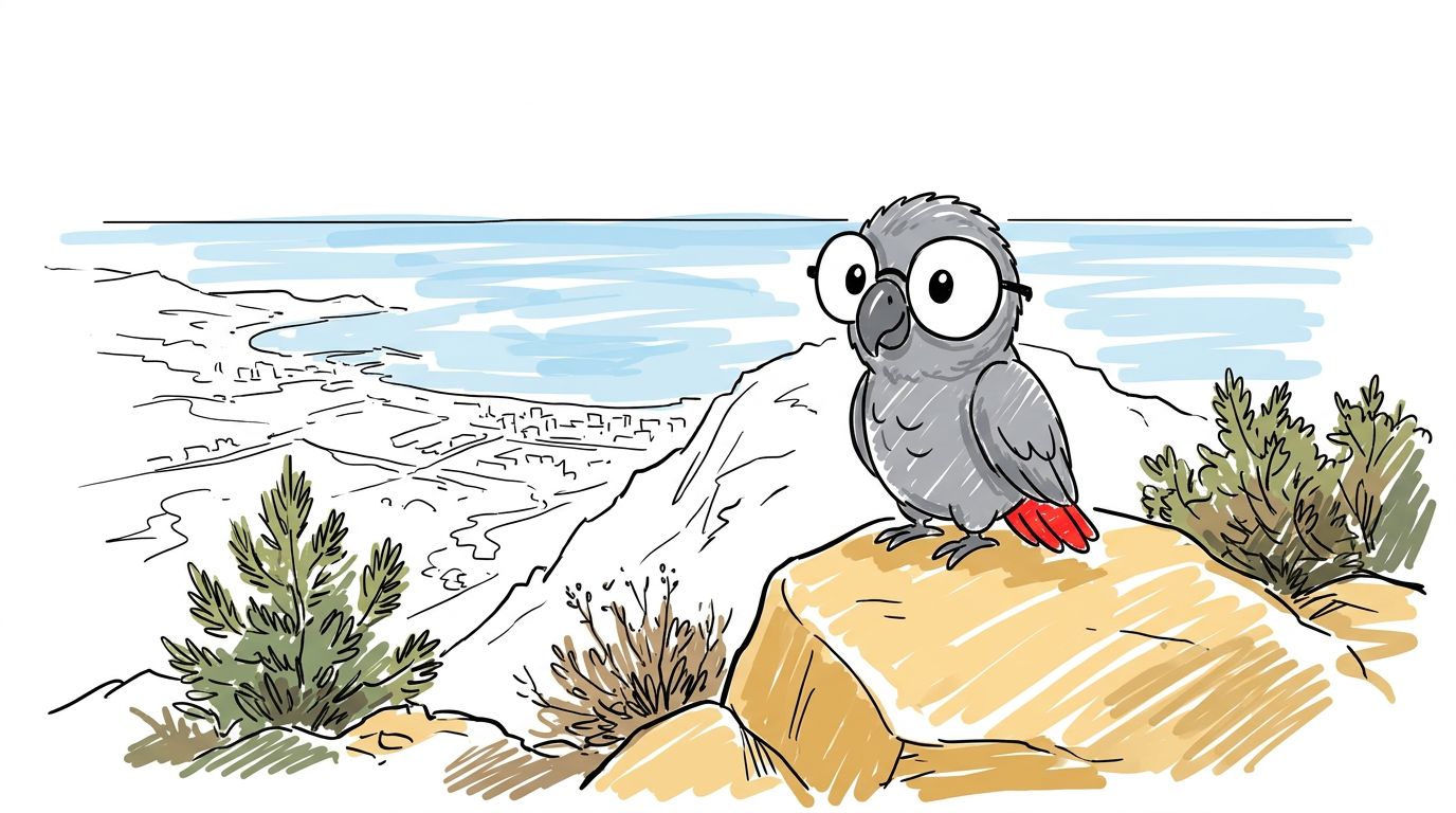 Polly se posó en la roca cálida, en lo alto de la sierra. La piedra tenía el color de la miel. Miró hacia toda la costa.