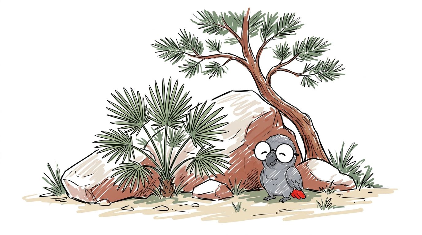 A small fan palm grew between the rocks, and pine trees leaned over the pale stone. Polly sat down in their shade and...