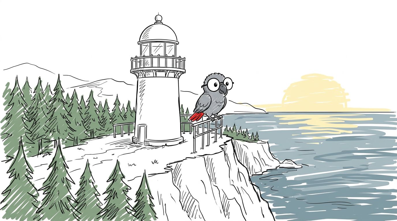 Ein kleiner weißer Leuchtturm stand hoch auf der Klippe. Seit langer Zeit wacht er über das Meer.